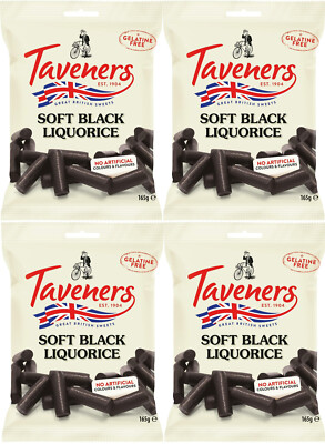 Taveners Soft Black Liquorice 165g Beutel Great British Sweets Gelatinefrei