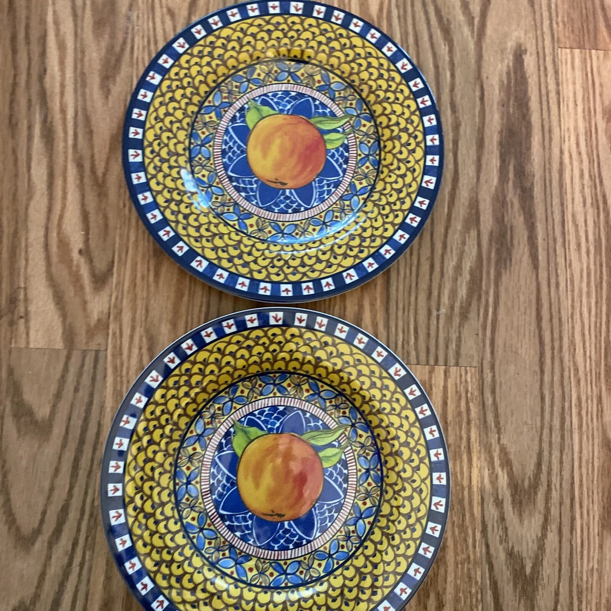 SICILY by Williams Sonoma Salad Plates Peach Mixed Design 8.5