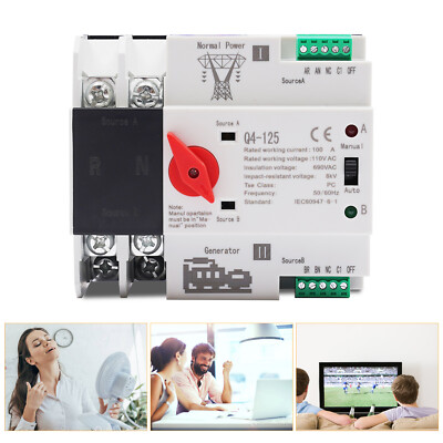 Automatic Transfer Switch 2P 100A Generator Changeover Switch Dual-Power NEW!