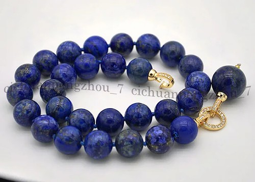 Natural Blue Lapis Lazuli Round Gemstone Beads Pendant Necklace 6/8/10/12/14mm - Picture 3 of 11