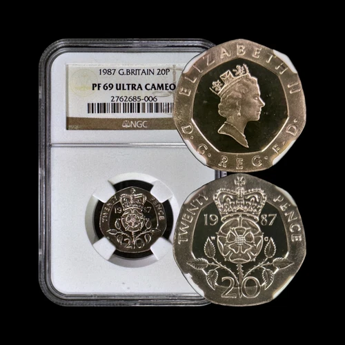 GREAT BRITAIN. 1987, 20 Pence - NGC PF69 - QEII, England, Crowned Tudor Rose
