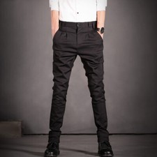 Mens Smart Formal Dress Long Pants Tailored Pleated Trousers Wedding Slim