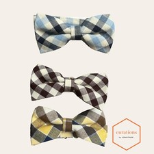 UNISEX ADULT KIDS' GINGHAM PLAID COTTON ADJUSTABLE STRAP BOW TIES- LOT OF THREE