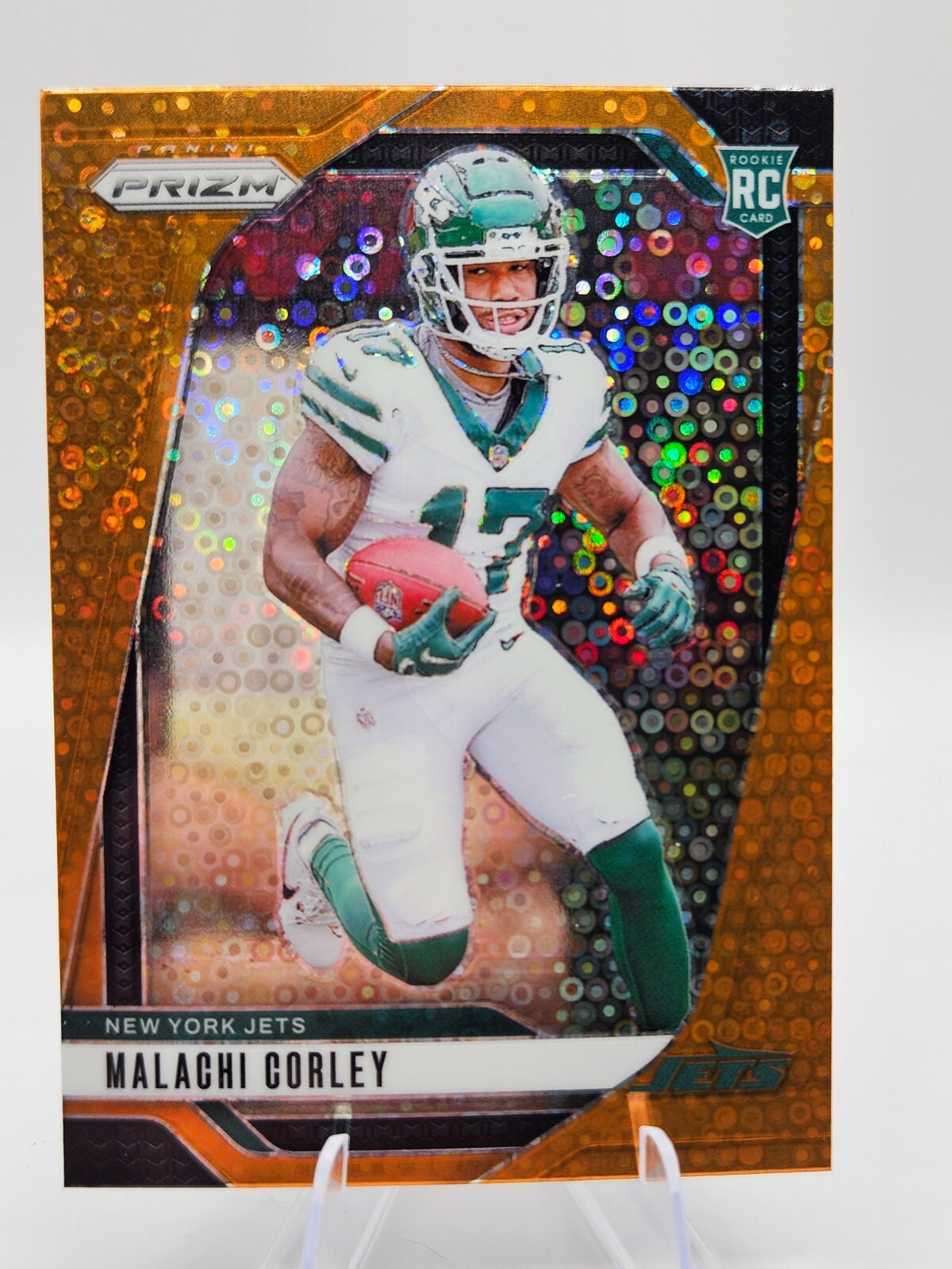 2024 Panini Prizm Malachi Corley RC Orange Disco Prizm #369 New York Jets