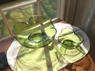 Vintage Anchor Hocking Avocado Green Glass Chip & Dip Bowl Set Mid Century