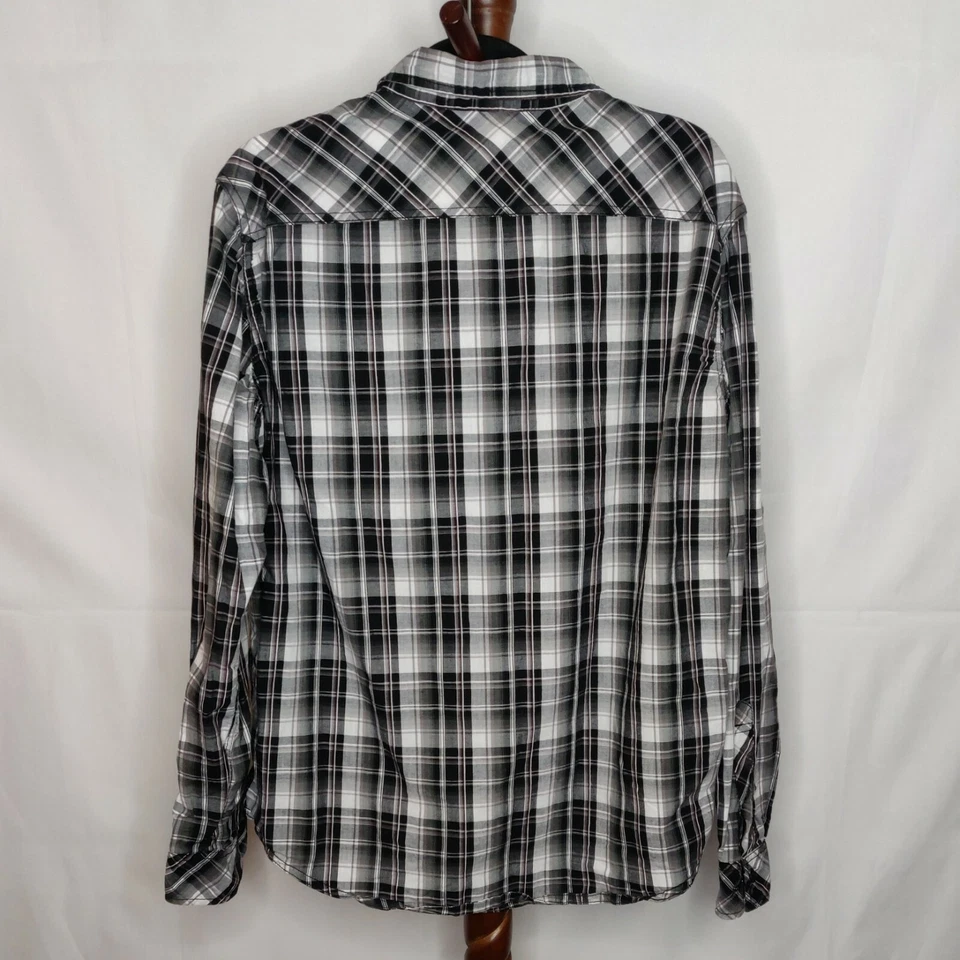 Helix men's size XL plaid shirt black multicolor collar snap long sleeve pockets - Image 2 of 4