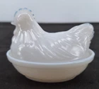 Vintage Hazel Atlas Milk Glass Small Hen  On Nest Covered Trinket Or Candy Dish