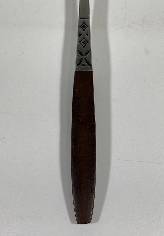 "Tenedor grande para servir MCM Mid Century Ekco Eterna mango de madera acero inoxidable 9""" Foto 2 de 4