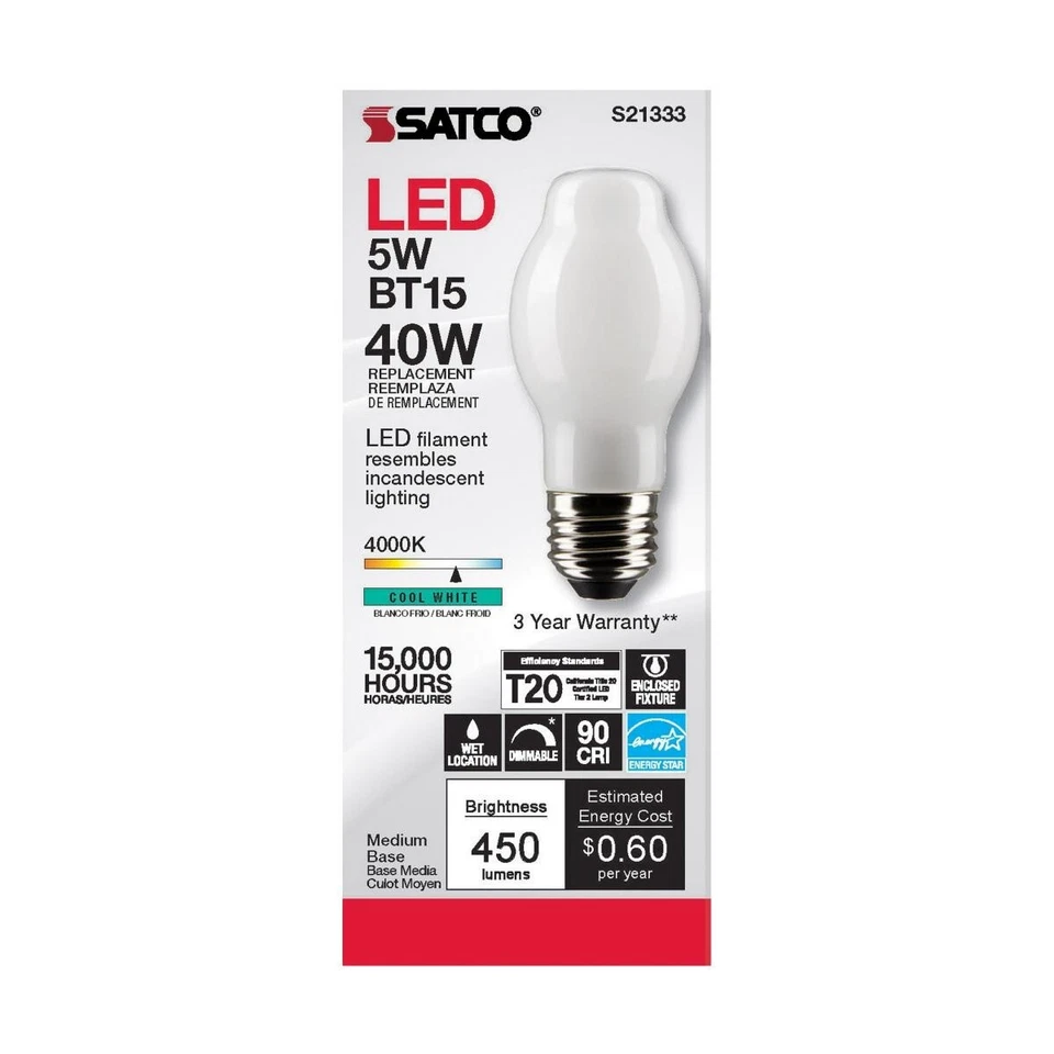 SATCO S21333 - 5 Watt BT15 LED Light Bulb - 4000K - 120 Volts (6 Pack) - Image 2 of 4