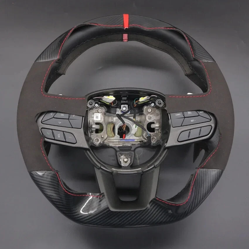 Cubierta de volante de gamuza de carbono sintético para Dodge Durango R/T 2018 2019 2020-2024 Foto 3 de 4