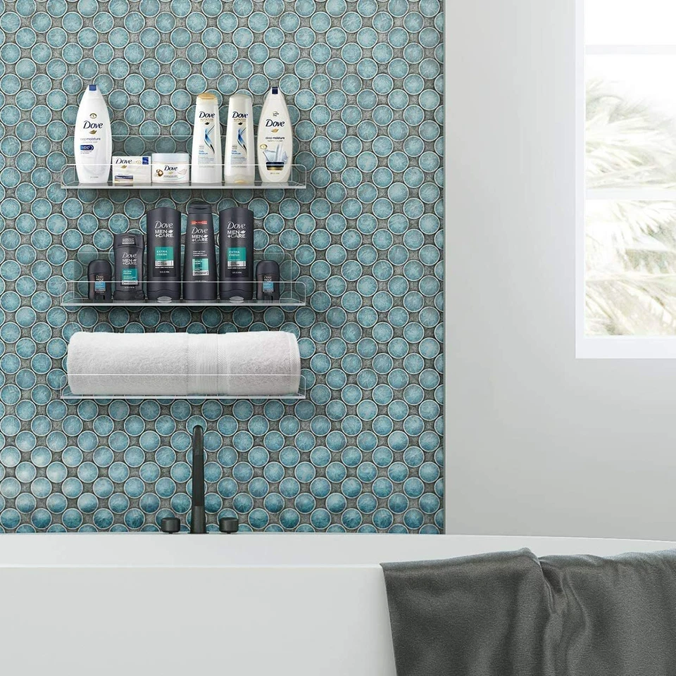 Estantes de pared flotantes de acrílico - Estante organizador de almacenamiento de 3 niveles para cocina y baño Foto 3 de 4