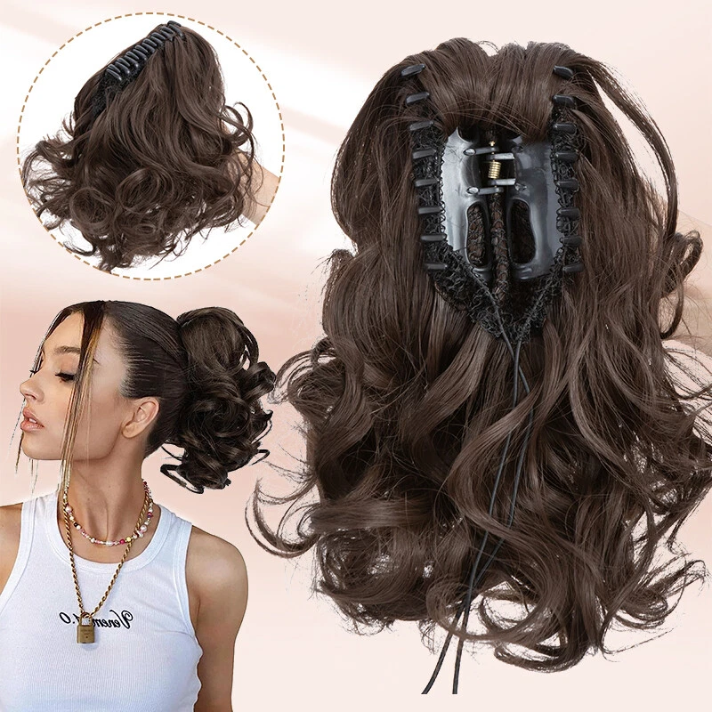 Short Claw Ponytail Piece Clip in on Pony Tail Hair Extensions Real as Human US - Image 4 of 4
