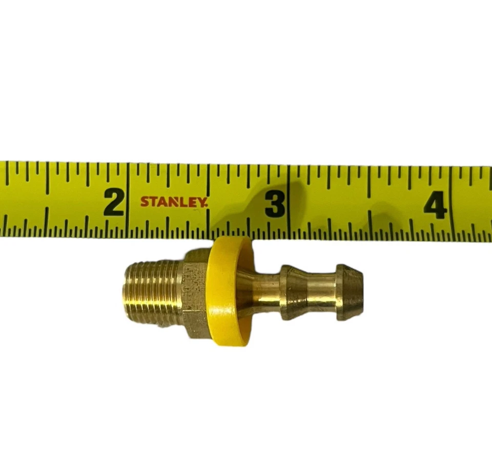1/8" NMPT x 1/4" Brass Push-On Male Hose Barb Fitting Durable Yellow 1pc #647 - Image 3 of 4