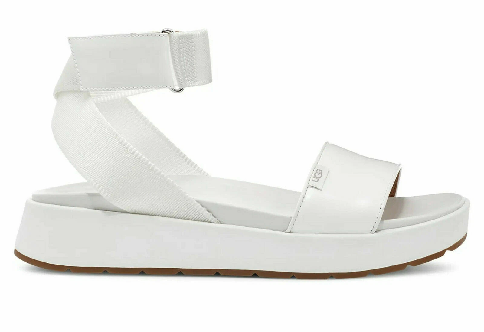 Sandali alla caviglia UGG LENNOX donna taglia 9 5M bianchi ecopelle verniciata NUOVI