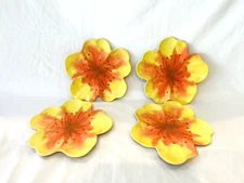 Lot of 4 Colorful Melamine Floral Plate Dishwasher Safe 8" Yellow Orange Summer