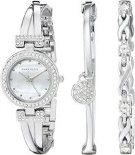 Anne Klein Women's AK/1869SVST Analog Display Japanese Quartz Silver Watch Set