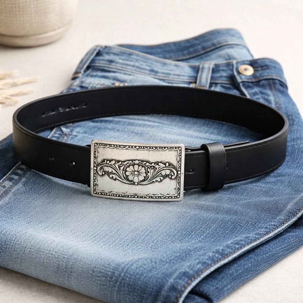 SILPADA DESIGNS Size XXL gWide Woven Belt & Round Clasp Black Leather $129 NEW 100982_navy_01.jpg main image 2