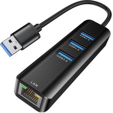 USB to Ethernet Adapter, 3 Ports USB 3.0 Hub with RJ45 1Gbps Gigabit Ethernet...