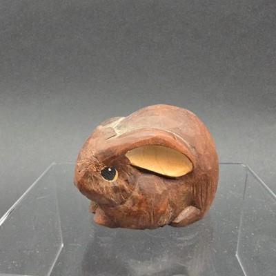 Hand Carved Wood Miniature Rabbit Bunny Figurine Signed 2''