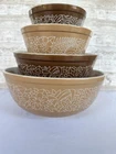 Vintage Pyrex Woodland Brown Floral Mixing Bowl Set