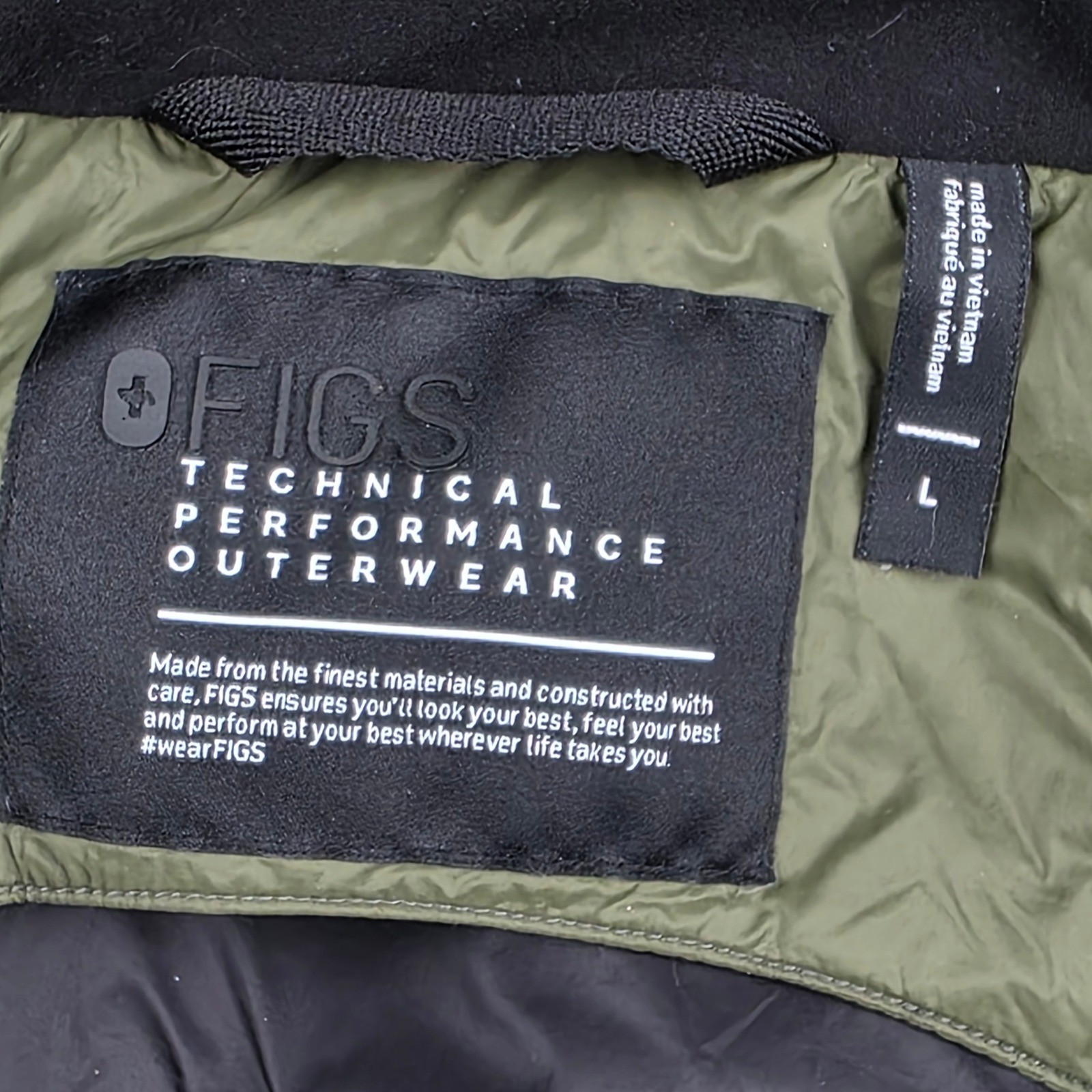 FIGS Men L Olive Green Technical Performance Puffer Jacket Hooded image 4