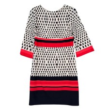 Eliza J Geometric Colorblock Shift Dress Womens 6 Polyester Spandex Ivory Red