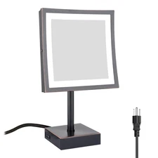 Tabletop LED Lighted 5X Magnifying Square Makeup Mirror with plug,8 Inch, Pol...