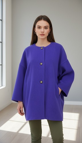 Max Mara Italy Damen Mantel 3/4 Arm 100% Wolle Lila Oversized Größe 6 - Bild 1 von 9