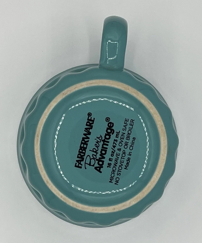 Farberware Baker’s Advantage verde azulado acanalado taza de cerámica 16 oz taza de café horno seguro Foto 4 de 4