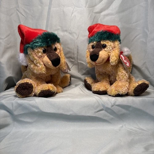 Vintage TY Christmas Winter Beanie Babies - Two Jinglepups MWMT