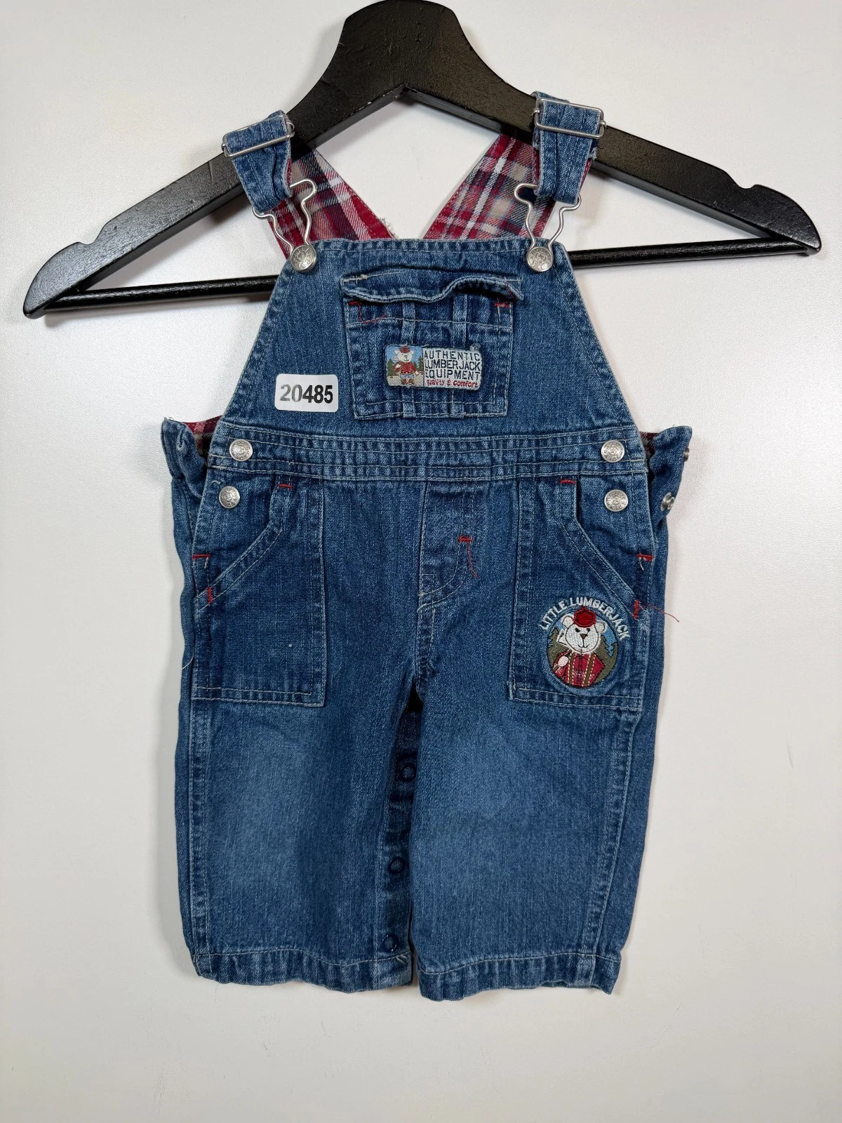 Vtg Koala Baby Unisex Denim Plaid Lined Overalls One Piece Blue Size 3-6 Months