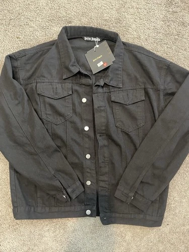 Palm Angels Men Black Vintage Logo Back Button Front Denim Jacket size X-LARGE  image 2