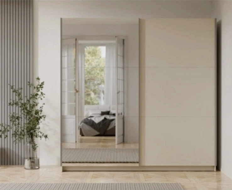 Armadio Scorrevole ABIKSMEBLE Verona 2 250 Per Camera Da Letto - 250x240x62 Cm, 3 Ante Con Specchio, Bianco Opaco E Nero Opaco Con Prolunga, Ripiani E Aste