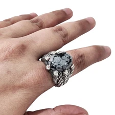 NATURAL SNOWFLAKE OBSIDIAN GEMSTONE 925 STERLING SILVER TURKEY STYLE MENS RING