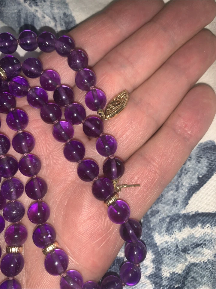 美丽全新 30 英寸正品天然紫水晶和 14KY 金项链 阅读 — 第 2/4 张图片