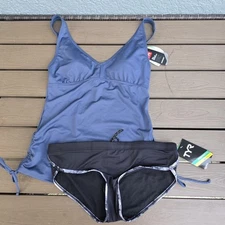 TYR Durafast Women's Solid Grey V-Neck Tankini & Verona Hipkini Size M (8) New