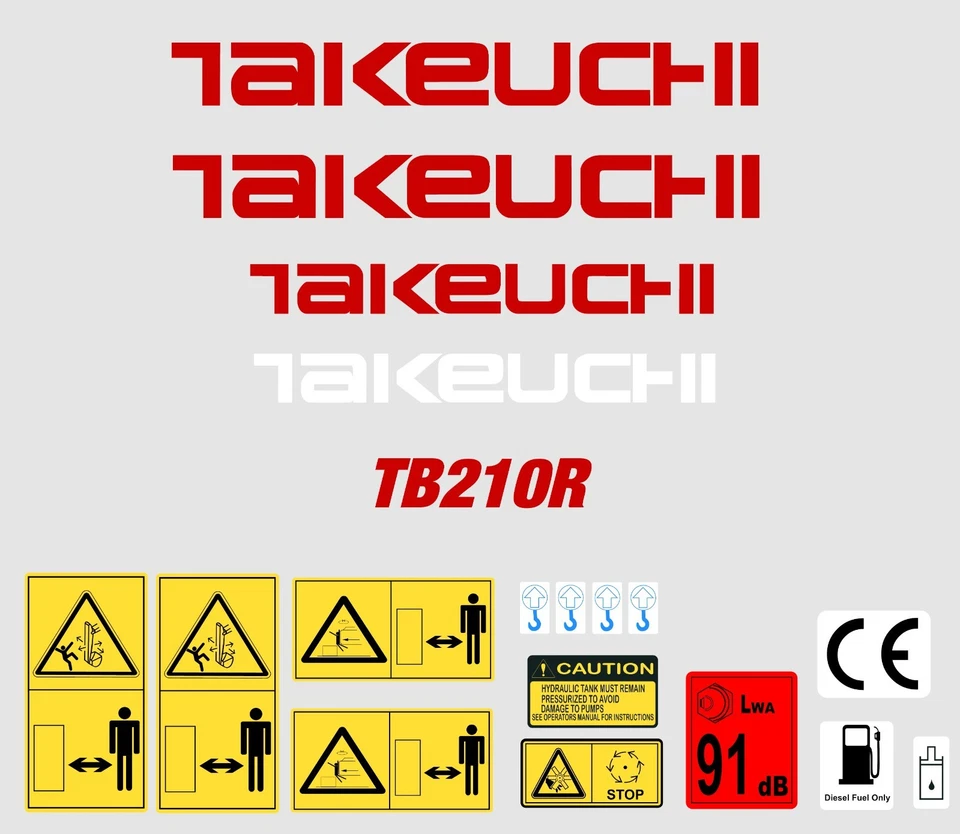 TAKEUCHI TB210R MINI DIGGER DECAL STICKER SET WITH SAFETY WARNING SIGNS - image 1 of 1