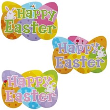 Happy Easter Signs 3 Pack Hanging Decoration Egg Hunt Party Fun and Games