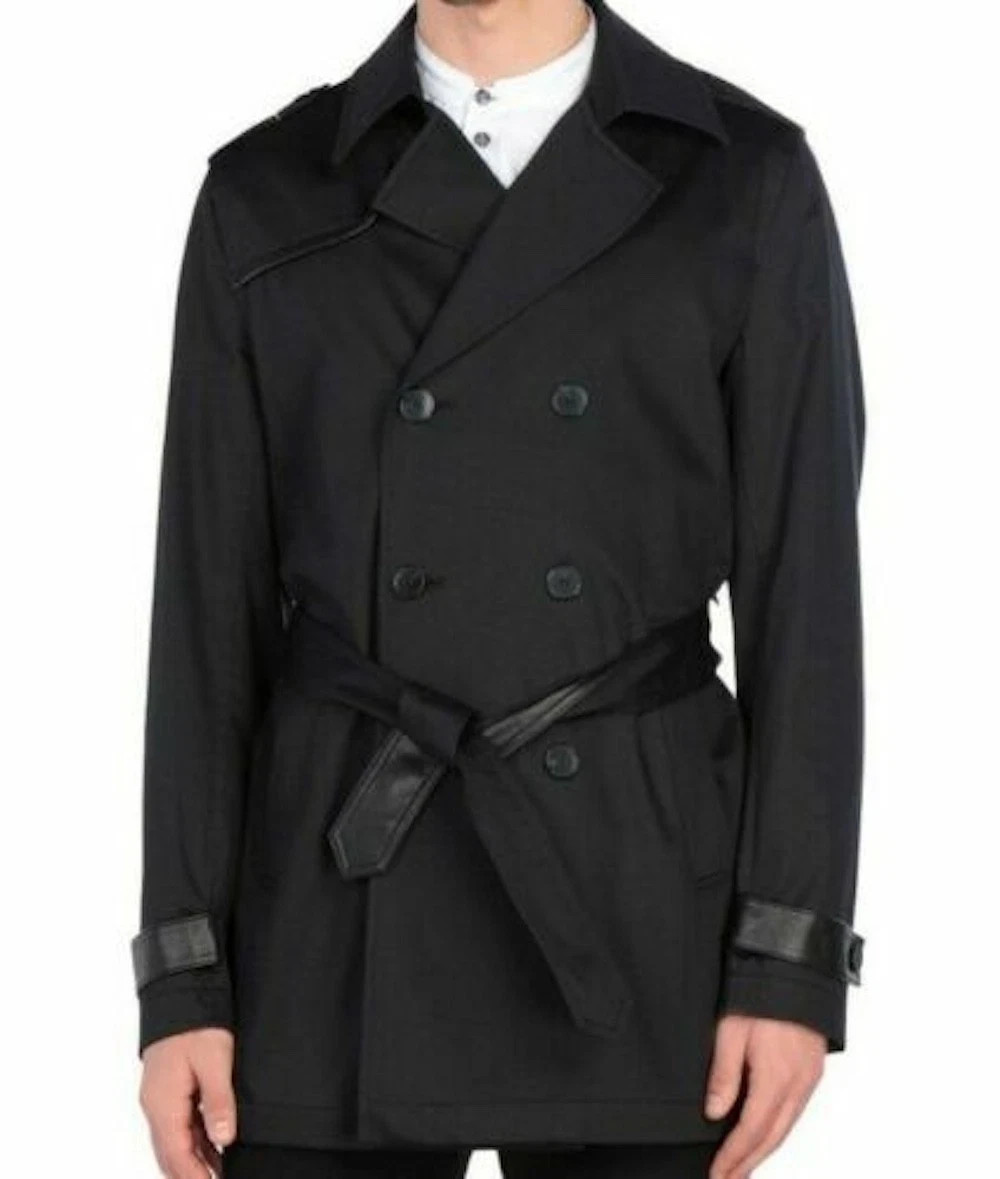 RRP£500 BNWT KARL LAGERFELD Black Cotton Stretch Trench Coat UK 44/EU 54 image 3