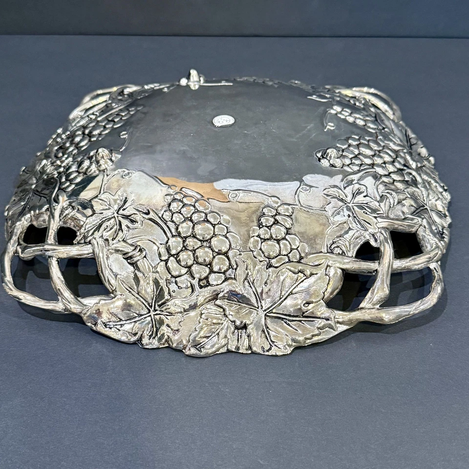 GODINGER SILVER Plated Grapevine Square Serving Tray Plate Wine Decor Display - Image 4 of 4