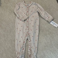 NEW Carter's Plaid w/ Cherries Cotton Pajama Footie PJs Snap Up Baby Girl 9 Mnth