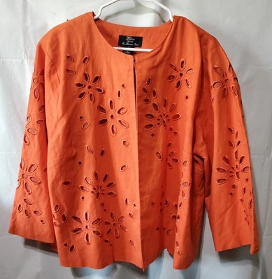 Trenz by Theresa Renz Women Embroidered Jacket Sz XL Orange Linen