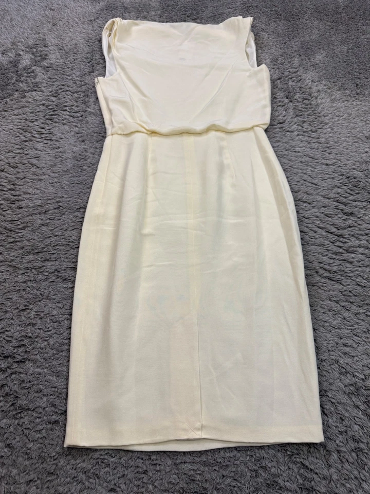Vestido Magaschoni Mujer 8 Crema Marfil Seda Sin Mangas Cintura Imperio Funda Nuevo con Etiquetas Foto 2 de 4