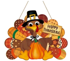Thanksgiving Decoration Wooden Turkey Pumpkin Door Wreath for Front Door Sign US