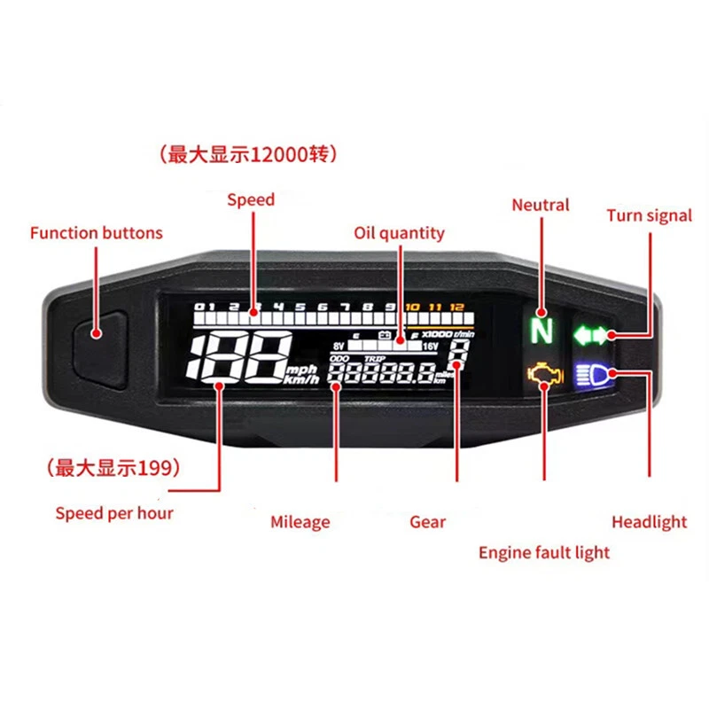Mini Dashboard/Digital Motorcycle Speed Oil Gauge/Speedometer Instrument/Meters - Image 4 of 4