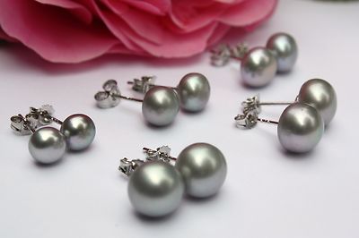 Grau  6mm-10mm Zucht Süßwasser Perlen Schmuck Ohrringe Ohrstecker 925 Silber neu