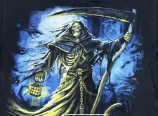 Grim Reaper All Over Print Men’s Size XL Goth Emo Halloween Horror Shirt Y2K VTG