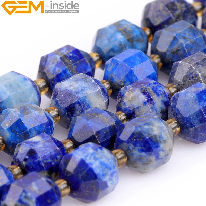 "Cuentas de lapislázuli natural de piedra lunar blanca bicono facetada a mano joyería de piedra 15""" Foto 3 de 4