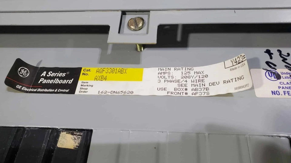 GE AQF3301ABX Panelboard A Series 30-Slot 208Y/120V 125A Max, 100A Main, 3Ph 4W - Image 3 of 4