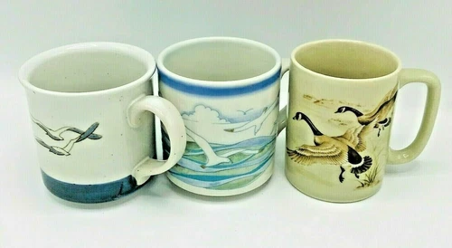 Vintage Bird Themed Otagiri Mugs Seagulls Ducks OMC Mid Century Japan 3